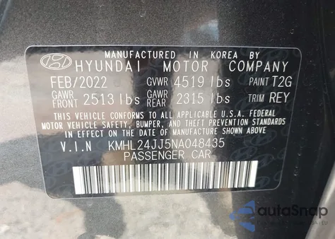 2022 Hyundai Sonata Hybrid Blue из США, поврежденный, VIN KMHL24JJ5NA048435